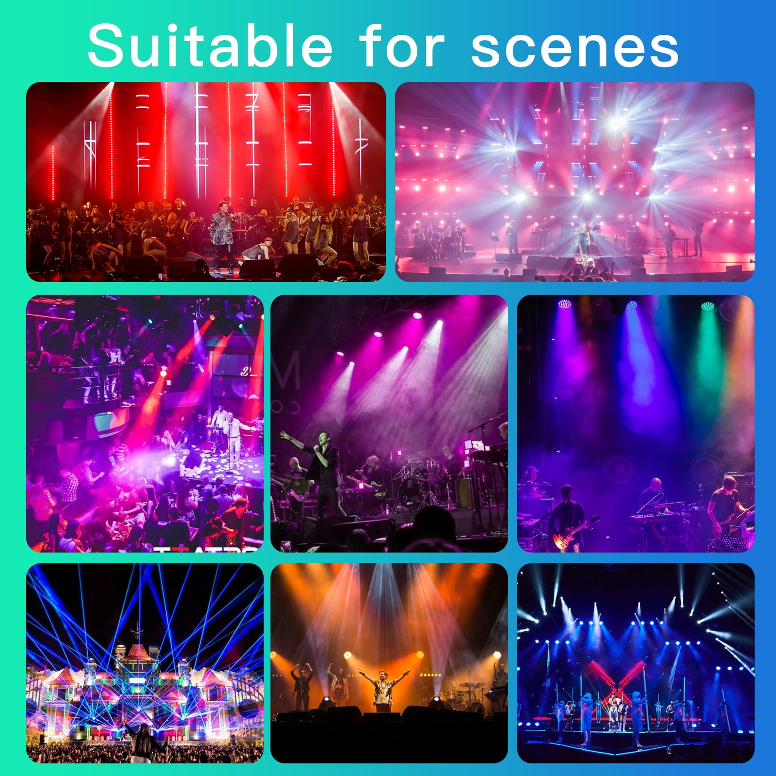 JAJALUYA Round 8-Pack RGBW 4in1 9LED DJ Par Light w/ Remote & DMX for Weddings/Stage