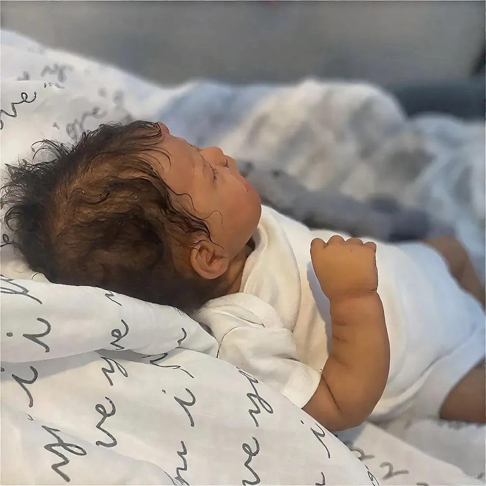 19 Inch Black Reborn Baby Dolls – Lifelike African American Soft Cloth Body Real Life Baby Dolls – Realistic Handmade Toy with Curly Hair Gift for Age3+