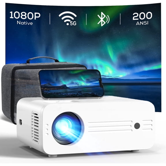 CocoBear 1080P Native Projector with 5G WiFi & Bluetooth 5.2, 9000 Lumens LED, 4K Supported, 180" Display, Portable Home Theater Projector with Carry Bag