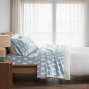 Twin Size Bed Sheets Set, 3-Piece Cozy Cotton Flannel Sheets Set Twin with Deep Pocket Fitted Sheet, Blue Forest