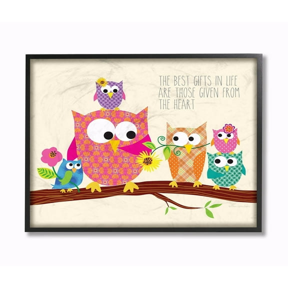 The Kids Room by Stupell The Best Gifts In Life Are Those Given From The Heart Owls Framed Giclee Texturized Art, 11 x 1.5 x 14