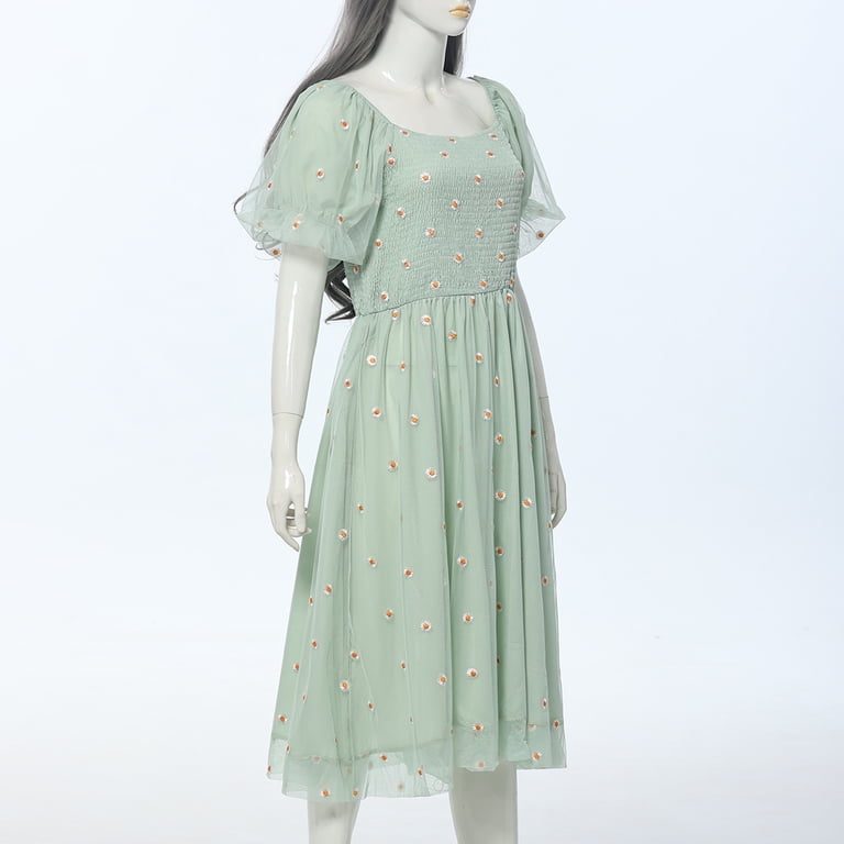GRACEART Women's Summer Dress Square Neck Sunflower Embroidered Lantern  Sleeve Dress Ruffle A-line Casual Dress - Walmart.com