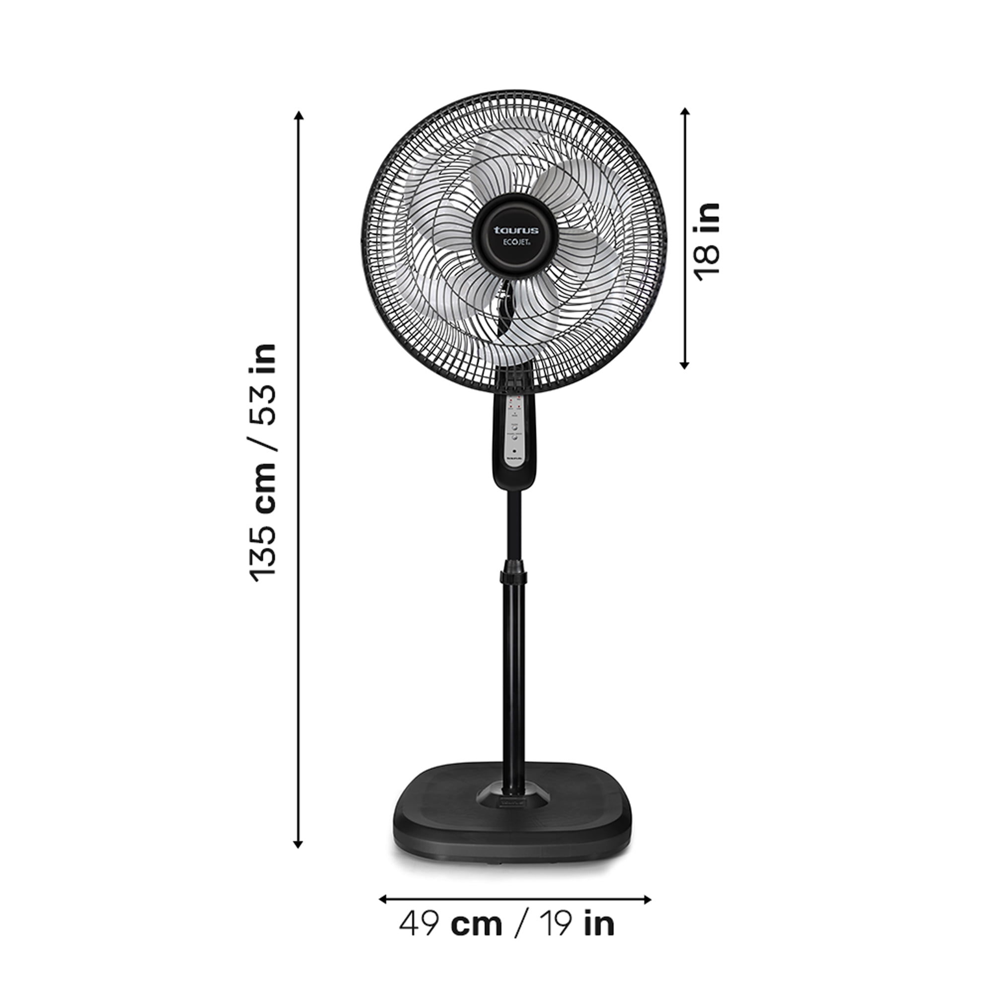 Taurus Turbo Cycle 18 in Pedestal Fan with Remote Control, Timer, and ECOJET Grille, Oscillating Quiet Fan with Adjustable Height and 3 Speeds – Ideal for Bedroom, Living Room or Office