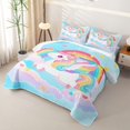 thumbnail image 3 of Manfei Kawaii Rainbow Unicorn Twin Quilt Set,Magical Animals Twin Coverlet Set,Blue Pink Multicolor,2 Pieces, 3 of 7