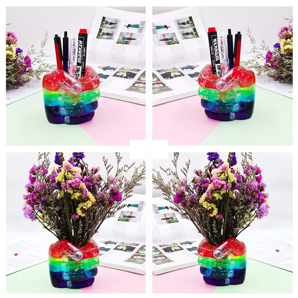 Osdhezcn Fist Pen Holder Epoxy Resin Mold Vase Flower Pot Silicone Mould DIY Crafts Makeup Brushes Storage Box Mold Home Decorations Casting Tools