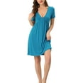 thumbnail image 1 of cheibear Pyjama pour Femmes Col en V Robe de Nuit Extensible S Bleu, 1 of 5