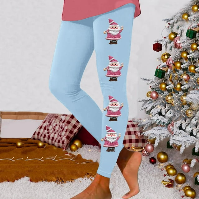 MKLEKYY Leggings de compresión para mujer Leggings para mujer Leggings de entrenamiento Pantalones con estampado navideño de bloques de color Leggings suaves y elásticos 3618