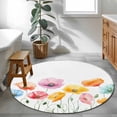 thumbnail image 4 of Round Area Rug 4ft, Watercolor Pink Yellow Flowers Non-Shedding Washable Area Rug, Country Floral Art Non Slip Low-Profile Circle Rugs for Living Room, Bedroom Dining Room, 4 of 9