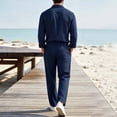 thumbnail image 4 of LEKWK 2 Piece Casual Set for Men Long Sleeve Button Down Shirt and Drawstring Pants Lightweight Breathable Sleepwear Summer Casual Lounge Outfit Navy XXXL, 4 of 6