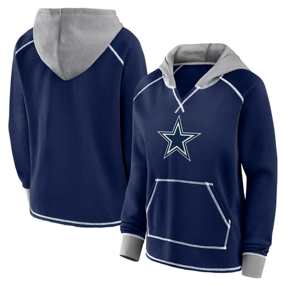 Women's Logo Athletic Navy Dallas Cowboys Boom Fleece Pullover V-Neck Hoodie