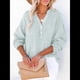 thumbnail image 5 of Blusas Casuales de Larga con Cuello en V y Botones para Mujer, Blusas Lisas de Gran Tamaño. Azul XXL, 5 of 7