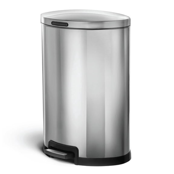 Home Zone Living 12 Gallon Silver Stainless Steel Semi-Round Kitchen Trash Can with Step Pedal and Soft-Close Lid