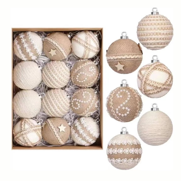 12Pcs Lace Burlap Textured Christmas Orbs Decorations Shatterproof Foam Decorative Baubles for Tree Staircase Mantals