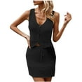 thumbnail image 1 of Yuyuzo Womens 2 Piece Sweater Outfits Summer V Neck Button down Tank Tops Drawstring Skirt Knit Sets, 1 of 4