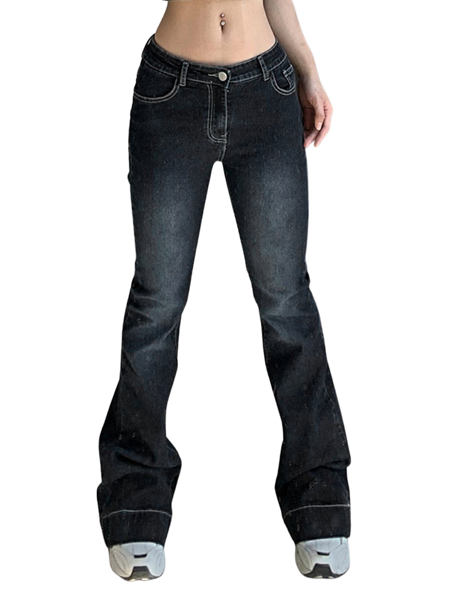 Women Spring Flared Jeans, Color Low-Waist Casual Bell-Bottomed Pants for Girls, Black, S/M/L - Walmart.com
