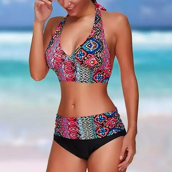 Zpanxa Bathing Suit for Women Two Piece Set Swimsuits Print Tummy Control Swimwear Beachwear Womens Bathing Suits Womens Swimsuits Bikini Swimsuit Hot Pink M