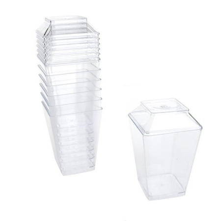 Mini Tall Square Plastic Dessert Cup with Lid, 3-3/4-Inch,