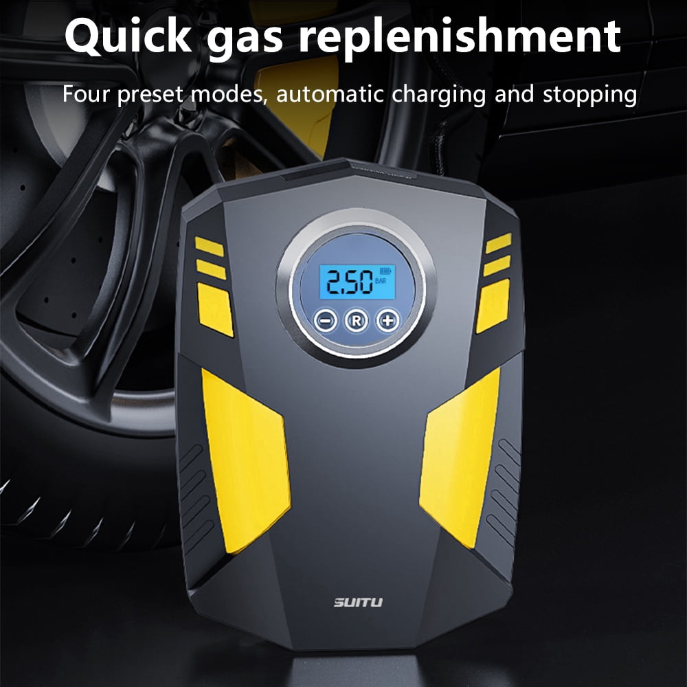 Tire Inflator,Kepeak Portable Air Compressor with 3 Nozzle Adaptors and LED Light,12V DC 150 PSI, for Car Tires and Other Inflatables, Digital Pressure Gauge