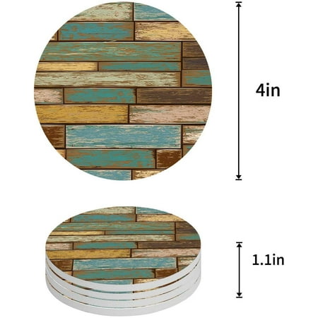 

ZHANZZK Rustic Old Wooden Plank Vintage Stripes Set of 4 Round Coaster for Drinks Absorbent Ceramic Stone Coasters Cup Mat with Cork Base for Home Kitchen Room Coffee Table Bar Decor