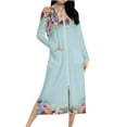thumbnail image 3 of Aboser Zip Up Robes for Women Loungewear Vintage Floral Bathrobe Casual Long Sleeve Housecoat Breathable Soft Full Length Nightgown Dress with Pockets, 3 of 9