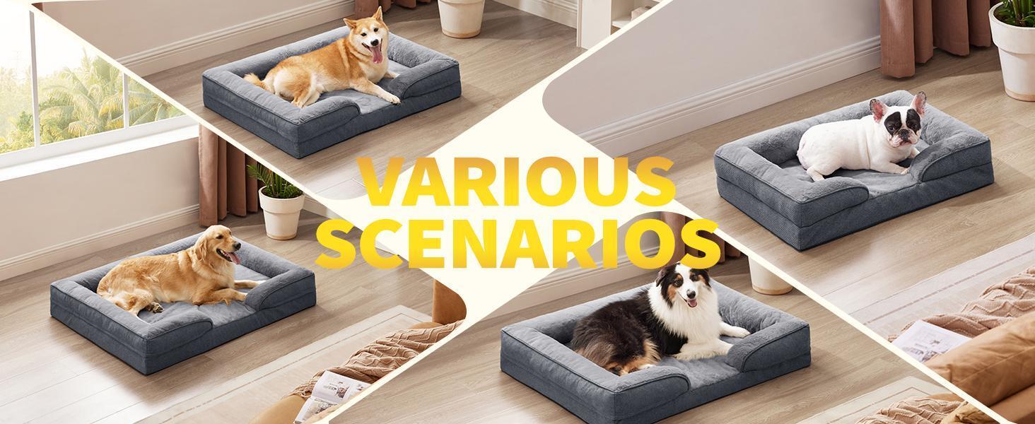 Monthly Sold 5W+ Orthopedic Dog Sofa for Large DogsSupportive Foam Pet Cushions Bed with Washable Removable Cover Egg-Crate Foam Waterproof Lining Bottom Available in 2 colors and multiple sizes