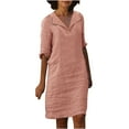 thumbnail image 2 of Aboser Dressy Casual Midi Dresses for Women Business Work Tunic Dress Casual Cotton Linen Dresses Knee Length T-Shirt Dress, 2 of 6