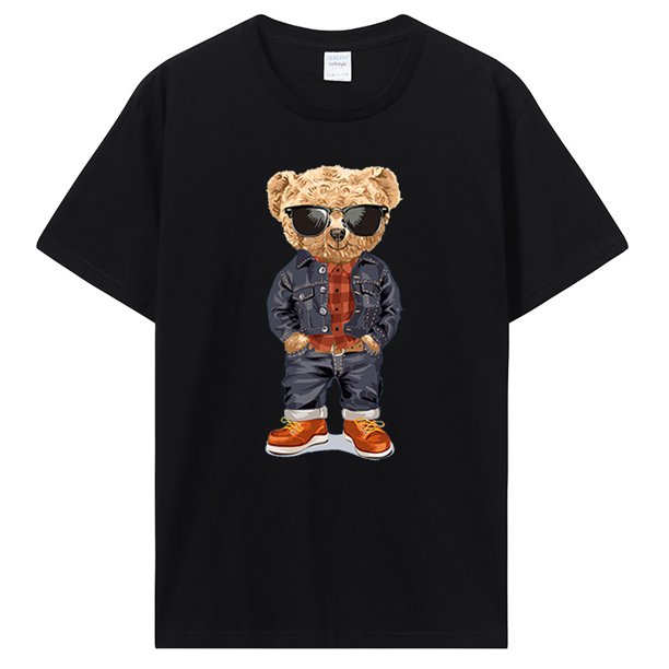 Camiseta vaquera de oso de peluche con manos en bolsillos para hombre ropa de calle informal camisetas de algodón transpirables