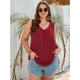 thumbnail image 6 of SHOWMALL Women's Plus Size Tank Top, V Neck Pleated Sleeveless Summer Beach Tops, Burgundy 3X Side Slit Casual Daily Tunic Layering Shirt for Work, 6 of 8