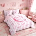 thumbnail image 2 of Meiyoeat Sweet Bow Letter C Twin Bedding Sets 7-Piece for Girls Toddlers, Lovely Stripe Bedding Comforter Set, Light Pink White,Pink Reversible, 2 of 6