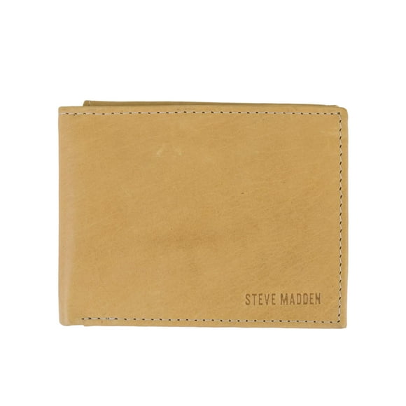 Wallet Steve Madden de piel extra capacitiva para hombre, color canela