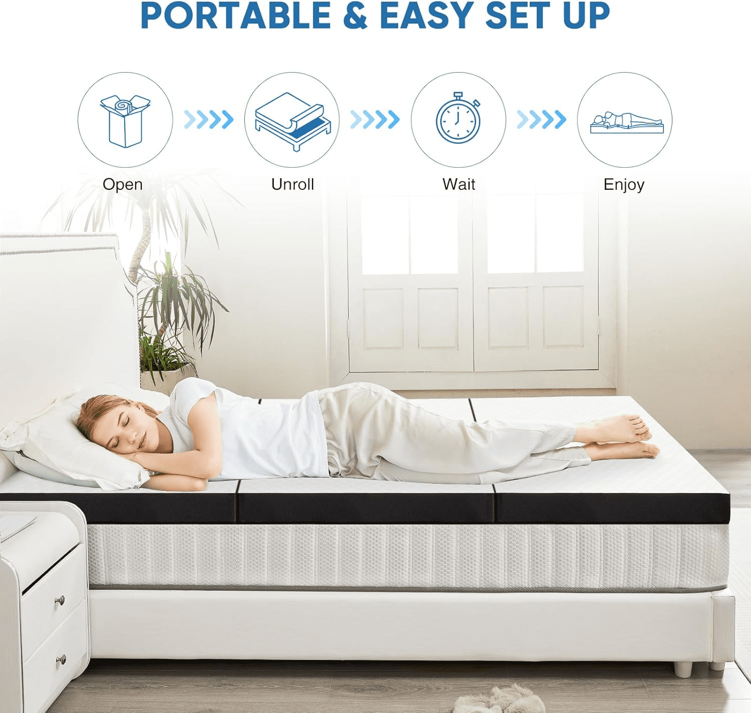 BORGEBY 3 inch Folding Mattress, Twin Tri-Folding Memory Foam Mattress with Washable Cover, Portable for Camping & Guest Beds
