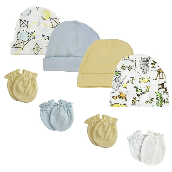 Baby Boys Skull Caps and Mitten Set (8 Count)