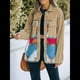 thumbnail image 4 of Chaqueta Vaquera de Larga con Solapa Holgada y Parches para Mujer, Estilo Retro con Borde Sin Rematar, de Medio. Caqui L, 4 of 6