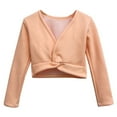 thumbnail image 4 of BRGZLK Girls Ballet Wrap Tops V-Neck Long Sleeve Thick Cotton Dance Sweater Shawl Fall Winter Coat for Kids Orange 5-6 Years, 4 of 5