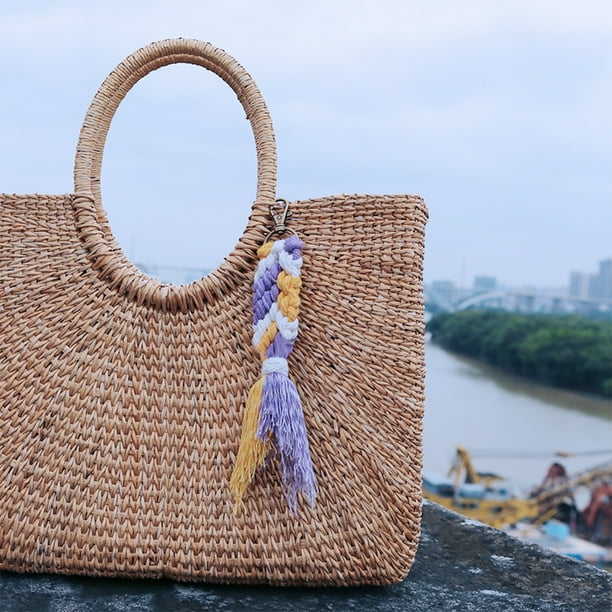 Llavero de macramé bohemio Colcomx con borlas hecho a mano broche de langosta Amarillo morado
