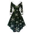 thumbnail image 3 of Women's Fashionable Casual Fitted Christmas Print Party Long-Sleeved V-Neck Hair Collar Dress for Holiday Parties and Events,Army Green,2XL, 3 of 5