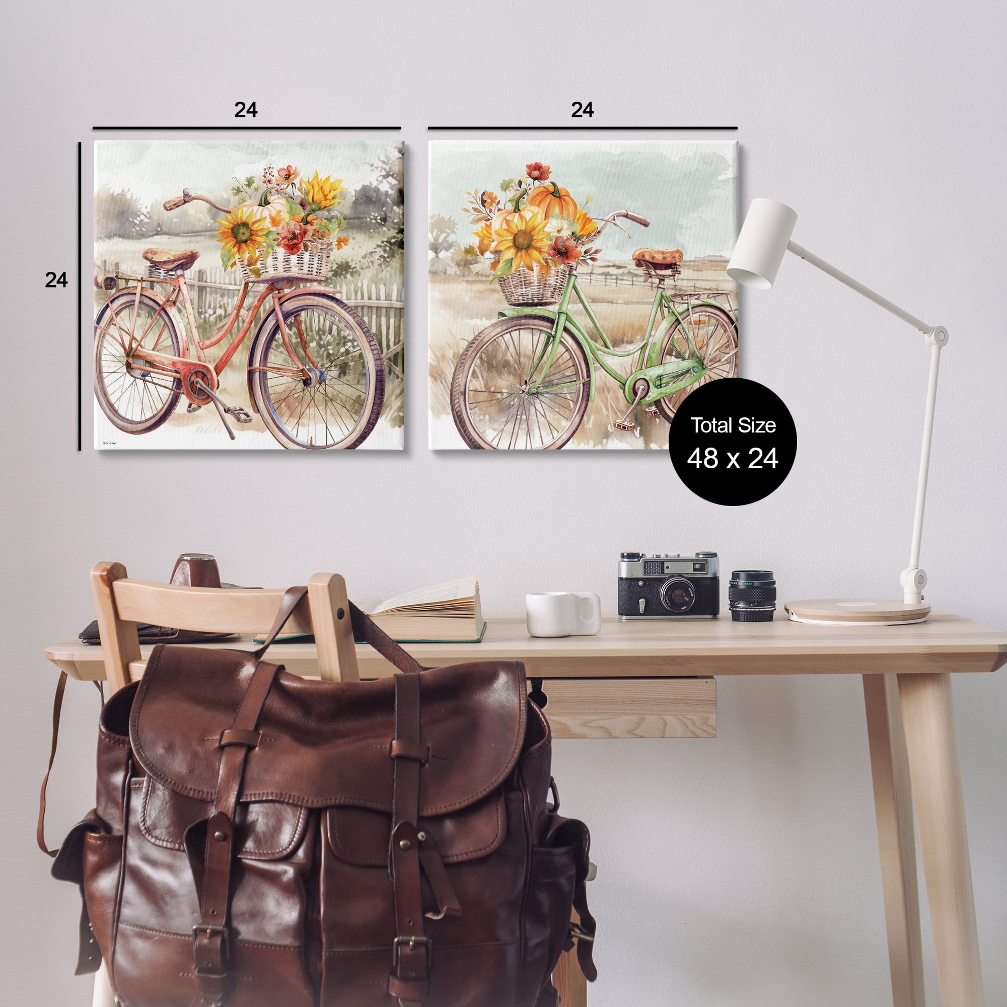 Stupell Industries Rustic Autumnal Bicycles Transportation Painting Gallery Wrapped Canvas Art Prints Wall Art, 24 x 24, Set of 2