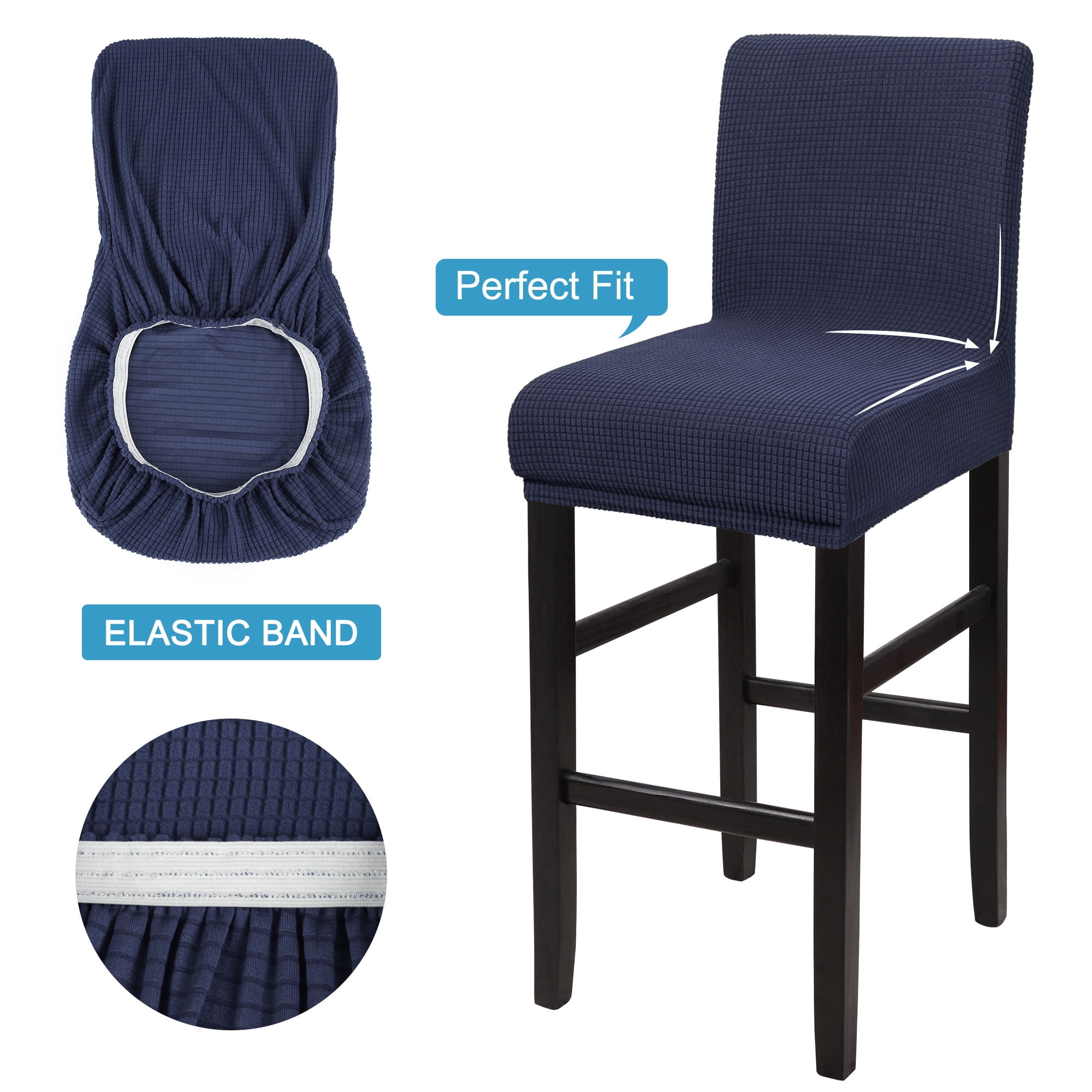 Unique Bargains Polyester Stretch Bar Stool Covers Elastic Band Mid Back Chair Slipcover Navy 4 Pcs