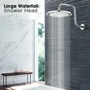 BRIGHT SHOWERS Rain Shower Head, 9 Inch High Pressure Waterfall Showerhead with Adjustable Angle and Anti-clogging Silicone Nozzles, Luxury Bathroom Overhead Rainfall Shower Head, Chrome