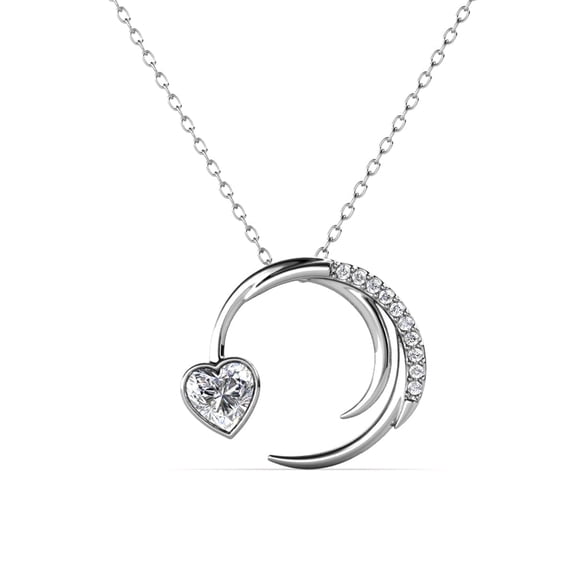 Cate & Chloe Aelin 18k White Gold Plated Crescent Heart Necklace with Swarovski Crystals for Women