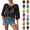 16# Black, variant on Women's Fringe Trim Sheer Beach Cover Up Boho Crochet 3/4 Sleeve Round Neck Cropped Top for Vacation Brown M