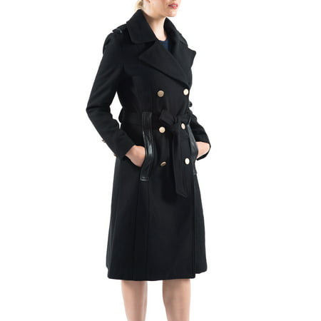 Alpine Swiss Womens Trench Coat Wool Double Breast Jacket Gold Buttons With