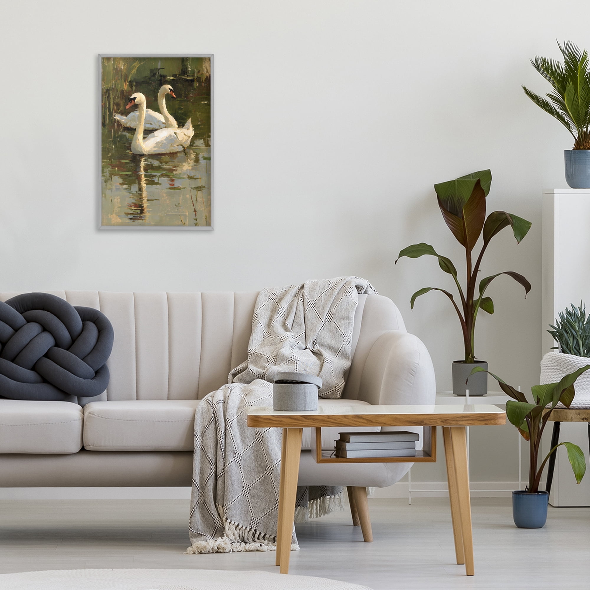Stupell Industries Swans For A Swim Gray Framed Giclee Art, design by Petal Prints Design
