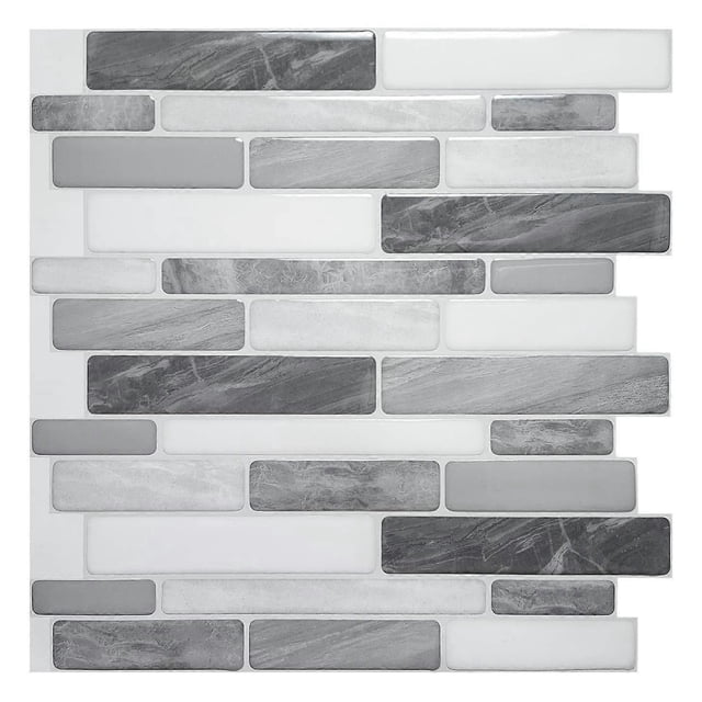 3d Art Set of 5 Pieces, Self Adhesive Wall Tiles, Black and Gray Adhesive Backsplash with Marble Pattern for Kitchen Bathroom, Mosaic Effect