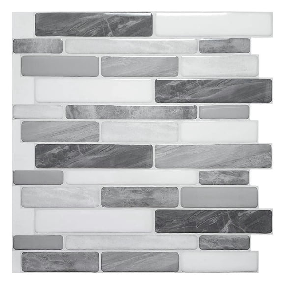 3d Art Set of 5 Pieces, Self Adhesive Wall Tiles, Black and Gray Adhesive Backsplash with Marble Pattern for Kitchen Bathroom, Mosaic Effect