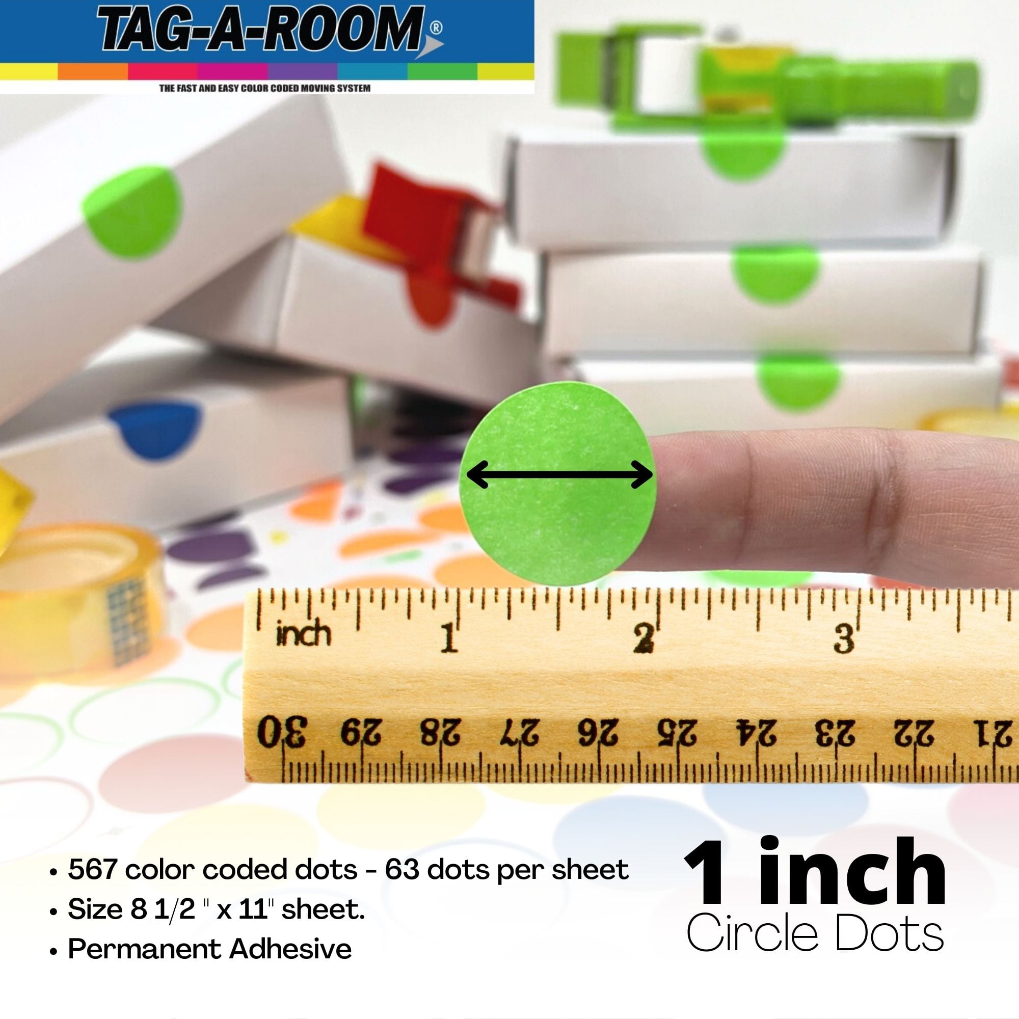 Tag-A-Room 1" Color Coded Circle Dot Label Stickers 567 Count