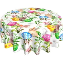 Easter Tablecloth Round 60 Inch,Spring Easter Bunny Colored Eggs in Grass Table Cloth Waterproof Washable Polyester Table Cover for Kitchen Dining Table Picnic Easter Party Decoration