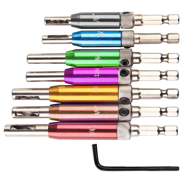 Juego de 7 brocas autocentrantes con llave hexagonal y broca de bisagra autocentrante Vistoso