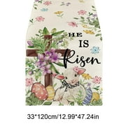 Yhmxh Easter Rabbit Eggs Table Runner 13x48 Inch Spring Holiday Table Runners, Watercolor Flower Bunny Table Cover, Rustic Table Decoration for Kitchen Dining Room Home Party