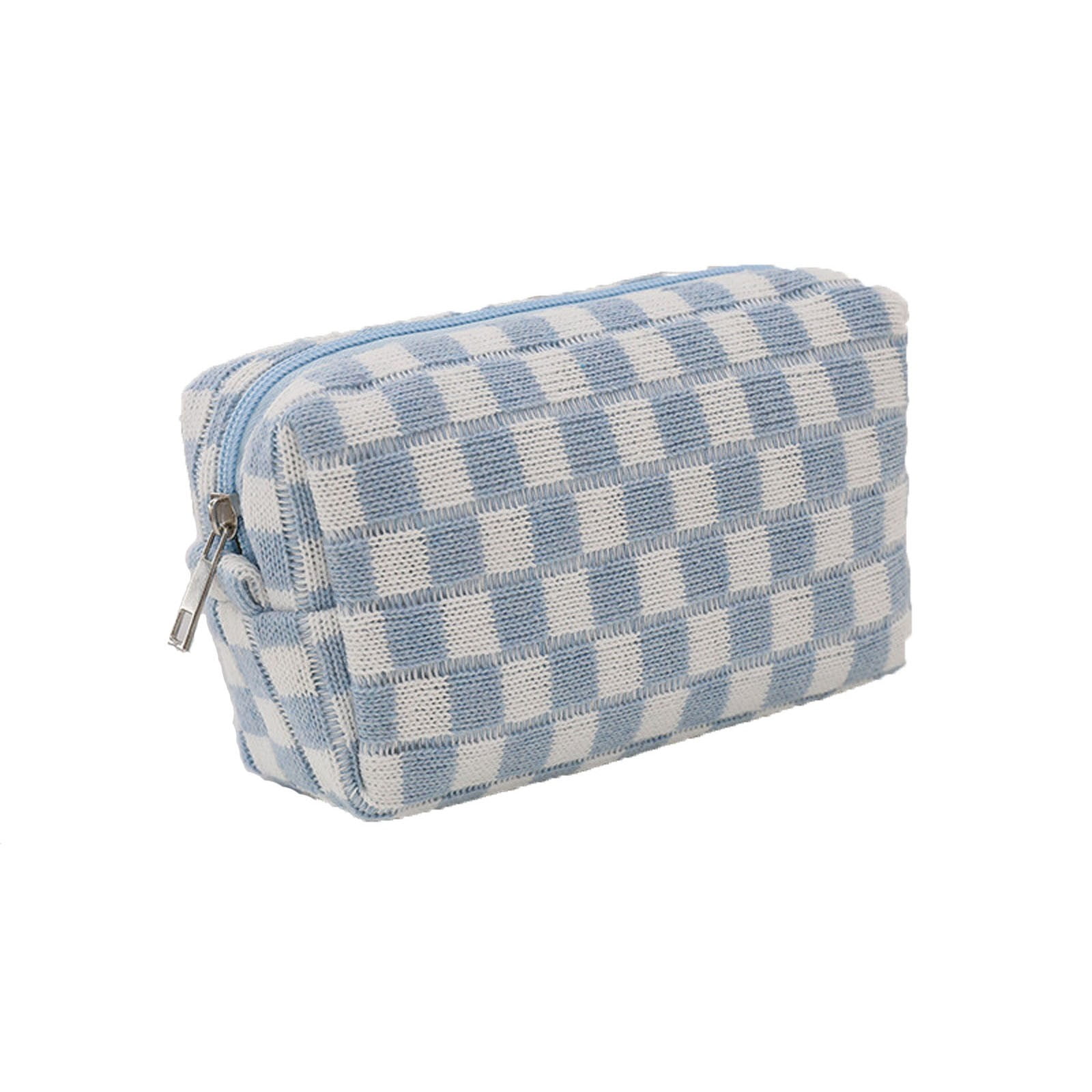 Cessfle Large Capacity Travel Cosmetic Bag Plaid Checkered Makeup Bag Portable Leather Waterproof Skincare Bag with Handle and Divider for Women